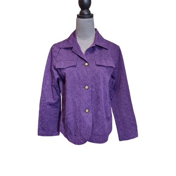 Vintage Tantrums Brocade Jacket Purple 3 Button Blazer with Pockets Large - Picture 1 of 8